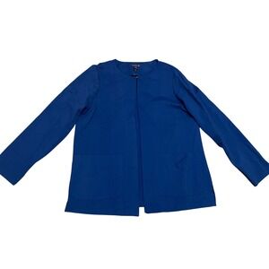 Long Tall Sally Women's 18 Blue Longline Collarless Stretch Jacket Blazer NWT